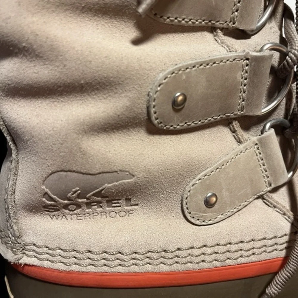 Sorel Boots Womens Size 10‎ Joan of Arctic Fossil Leather Knit Snow Waterproof